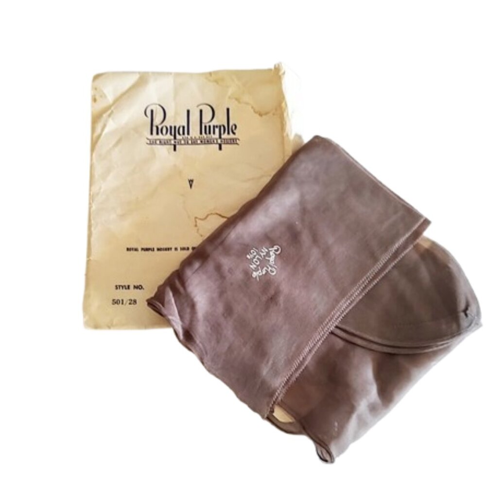 1950s Vintage Light Brown Seamed Thigh High Nylon Stockings New In The Package